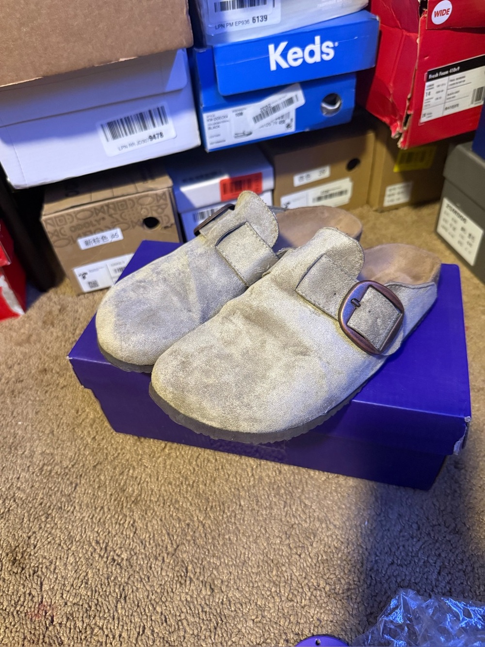 Madden Girl - Suede Slip-On Clog with Buckle - Taupe